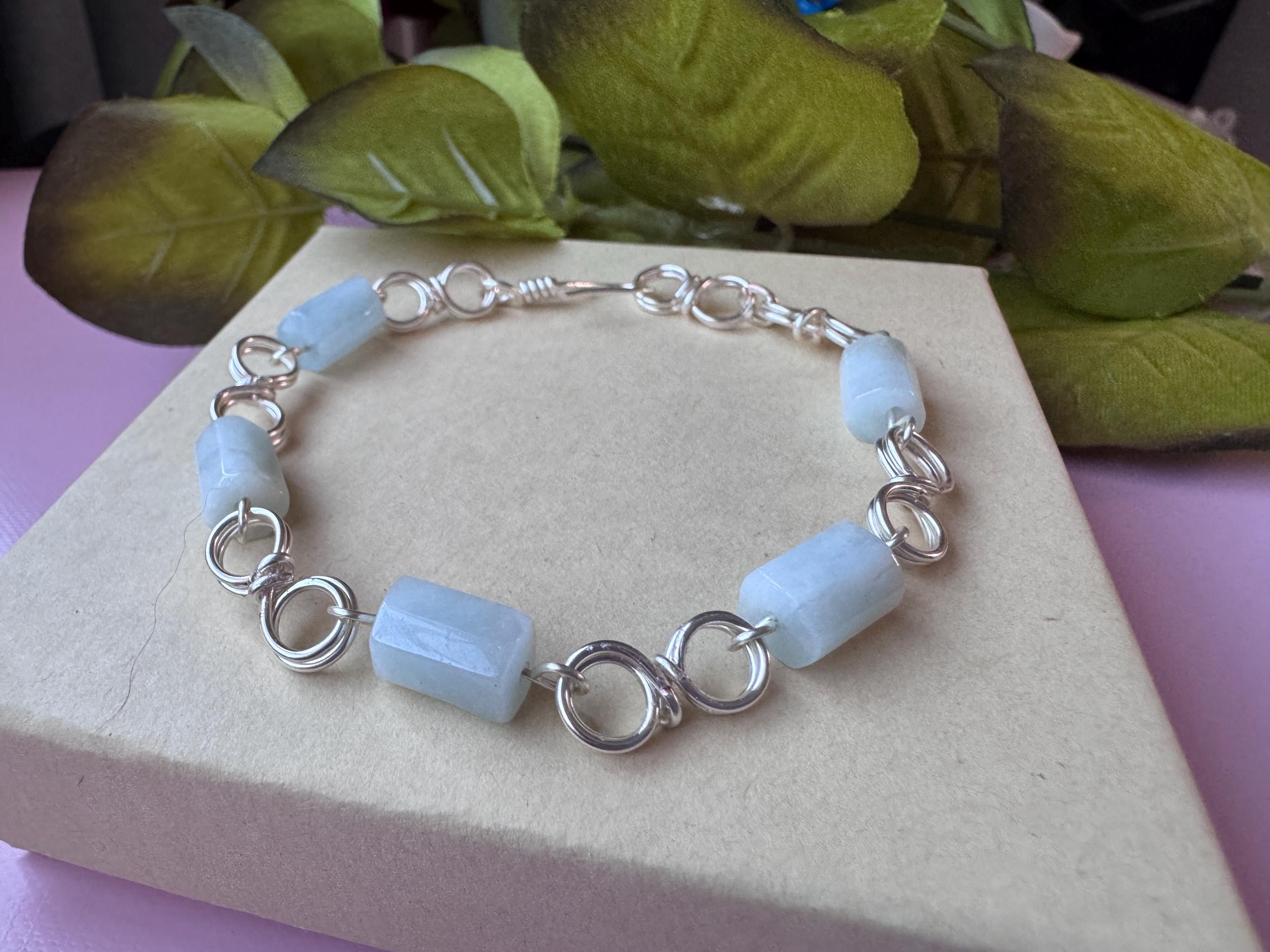 Handmade Aquamarine Bracelet | Silver Wire Wrapped Gemstone Jewelry