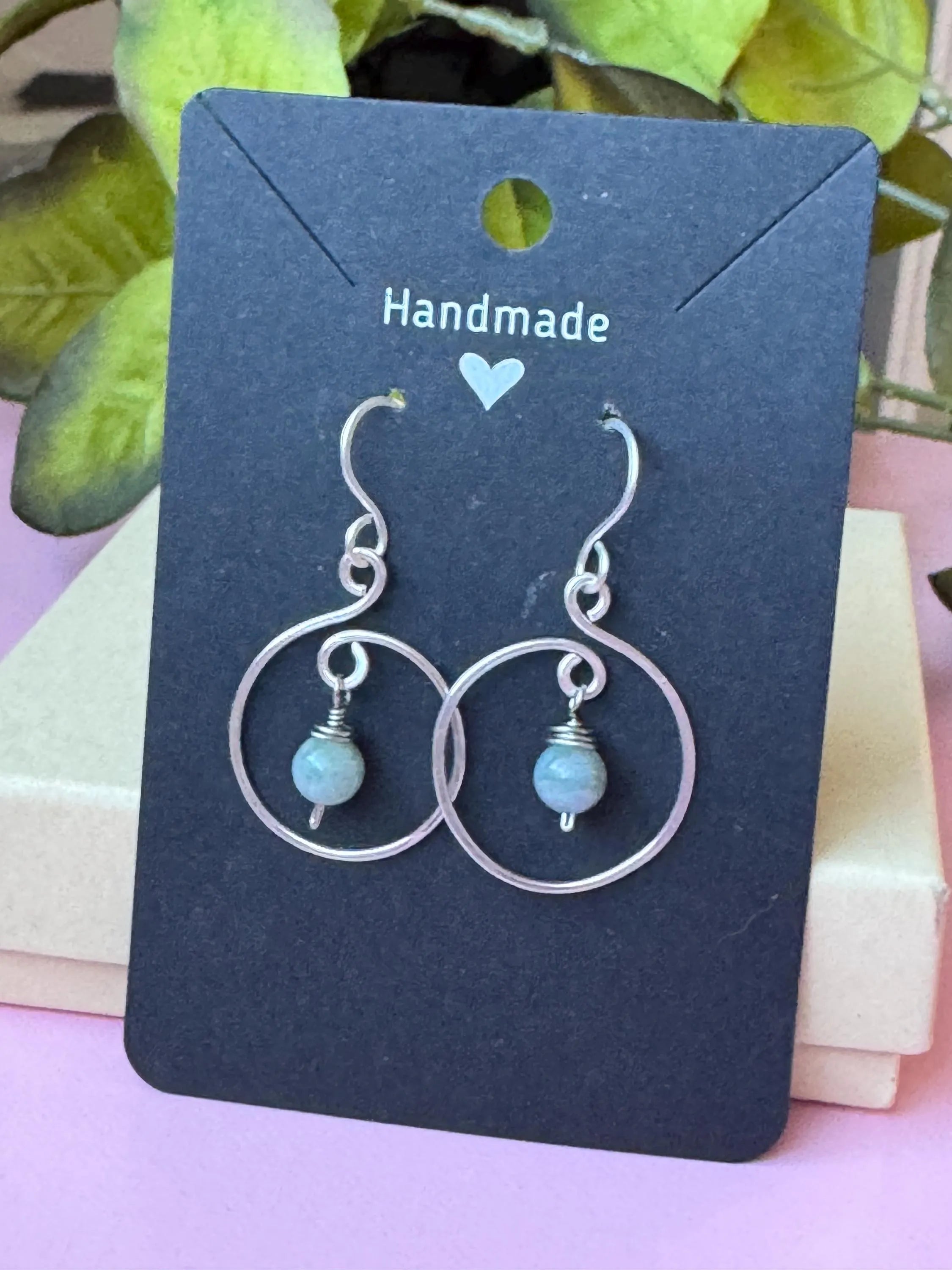 Handmade Silver Wire Wrapped Aquamarine Hoop Earrings