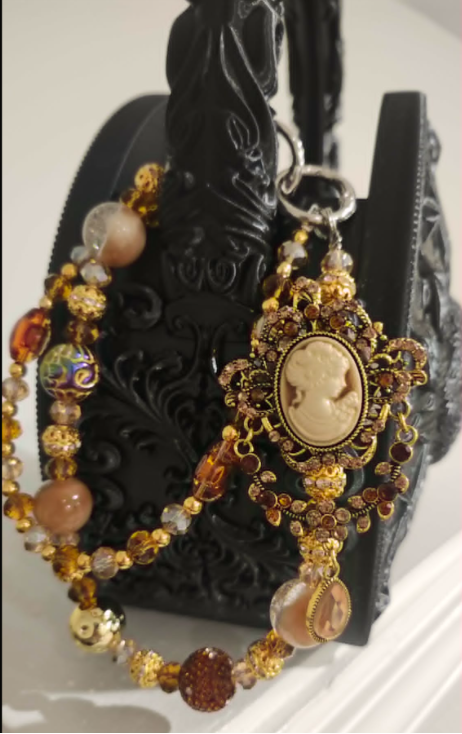Handbag &amp; Purse Chain - Brown Antique Cameo