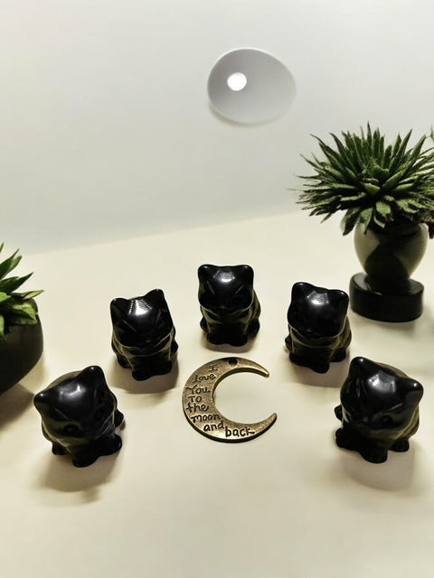 Black Obsidian Cat Crystal Carving
