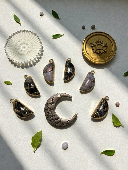 Black Tourmaline and Pink Opal necklace pieces