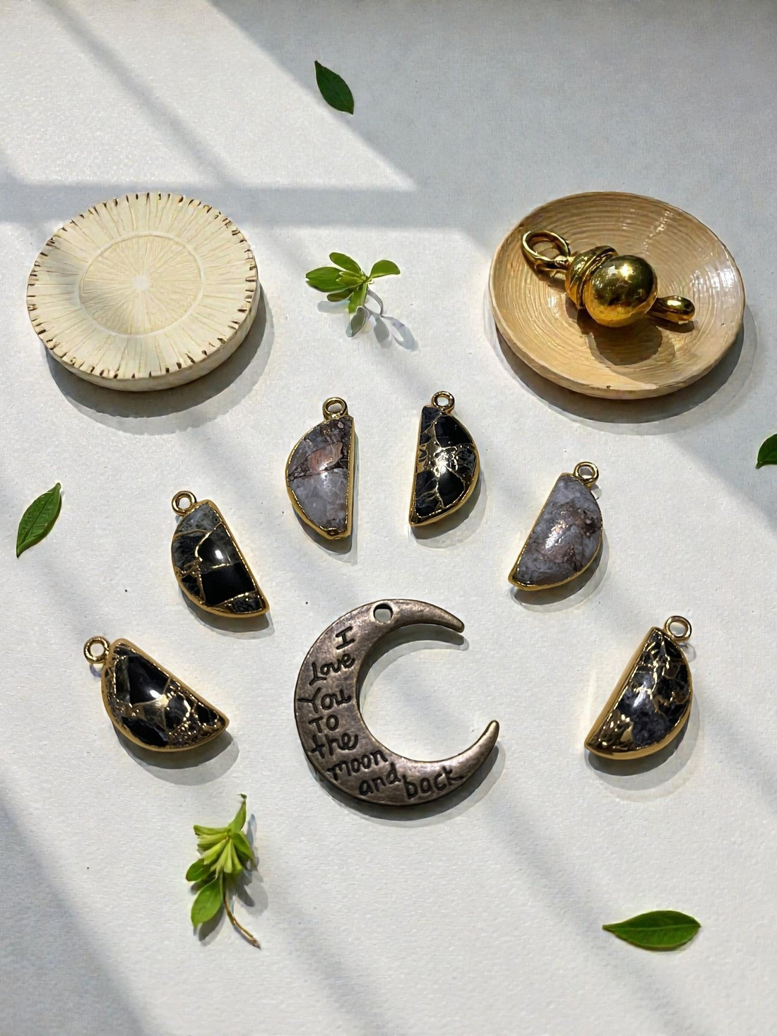 Black Tourmaline and Pink Opal necklace pieces