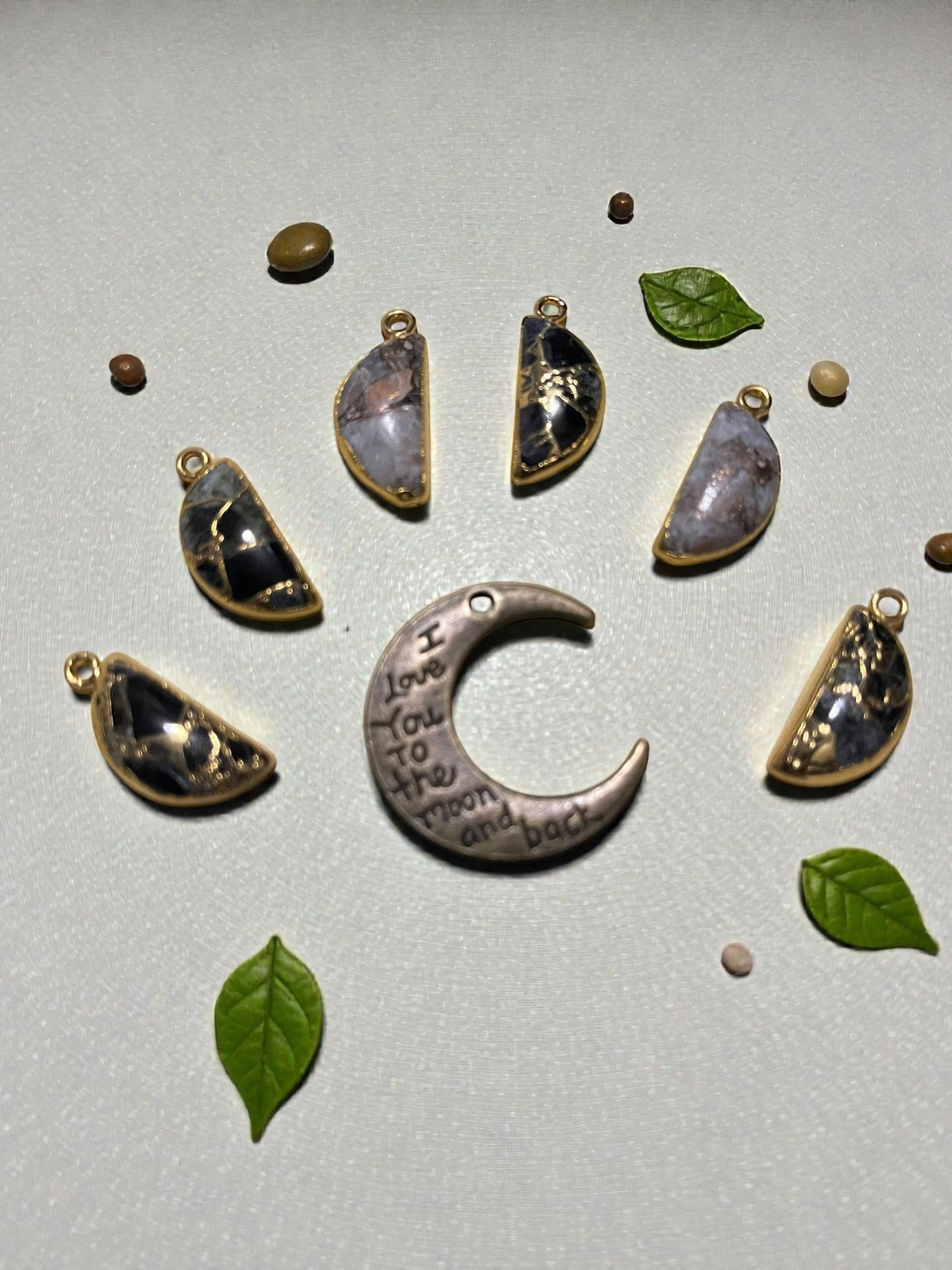 Black Tourmaline and Pink Opal necklace pieces
