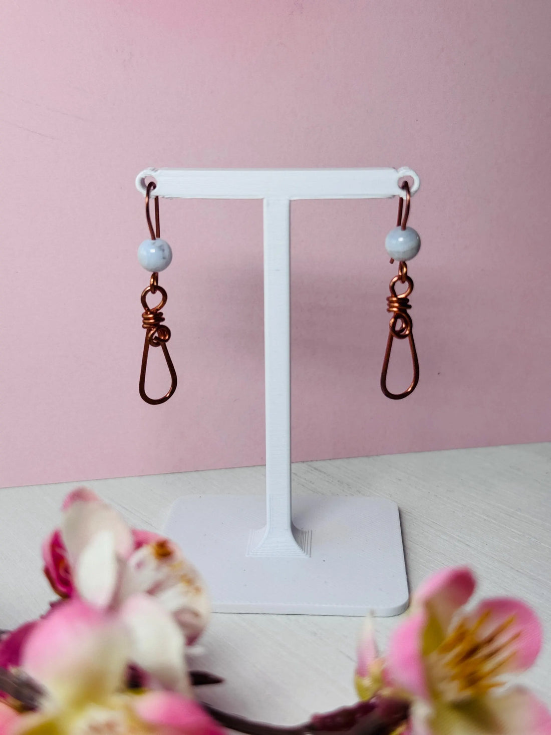 Copper Wire Wrapped Earrings with Crazy Lace Agate