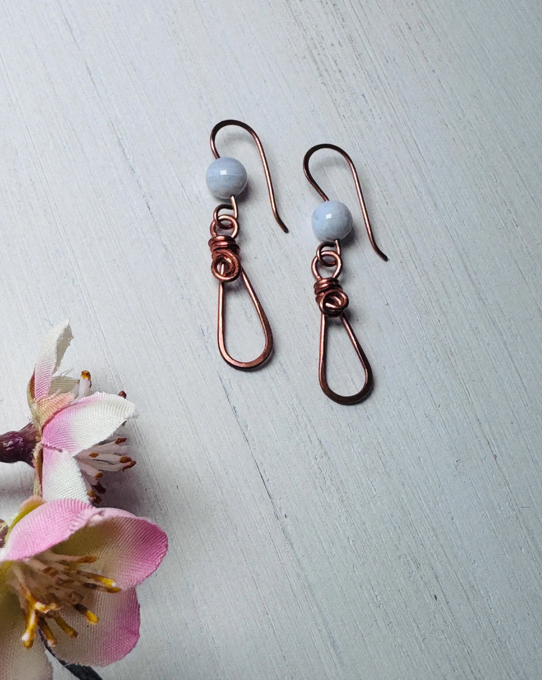 Copper Wire Wrapped Earrings with Crazy Lace Agate