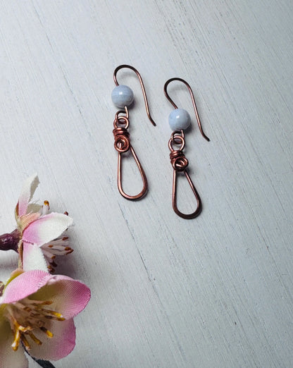 Copper Wire Wrapped Earrings with Crazy Lace Agate
