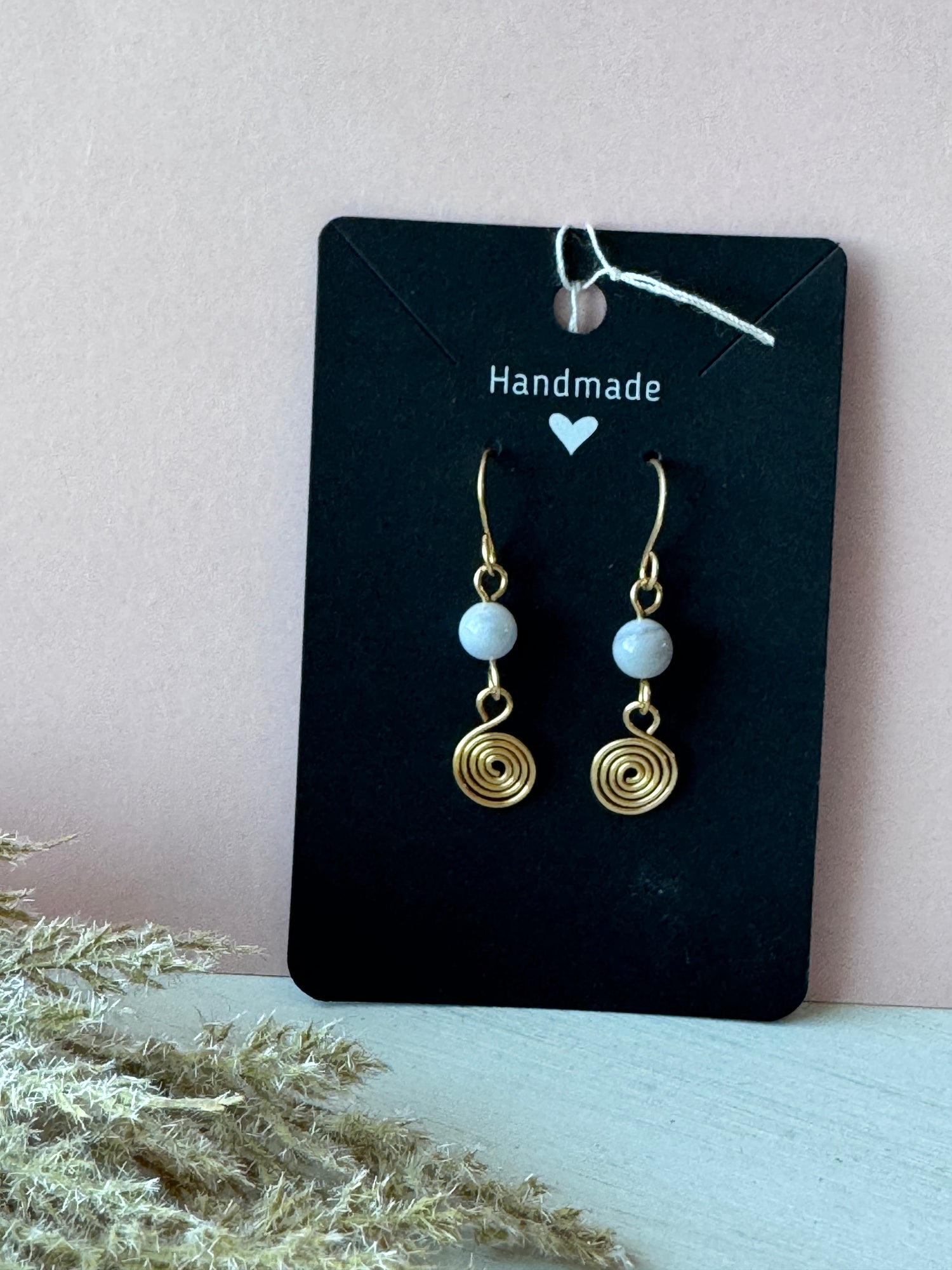 Gold Wire Wrapped Spiral Earrings with Blue Lace Agate