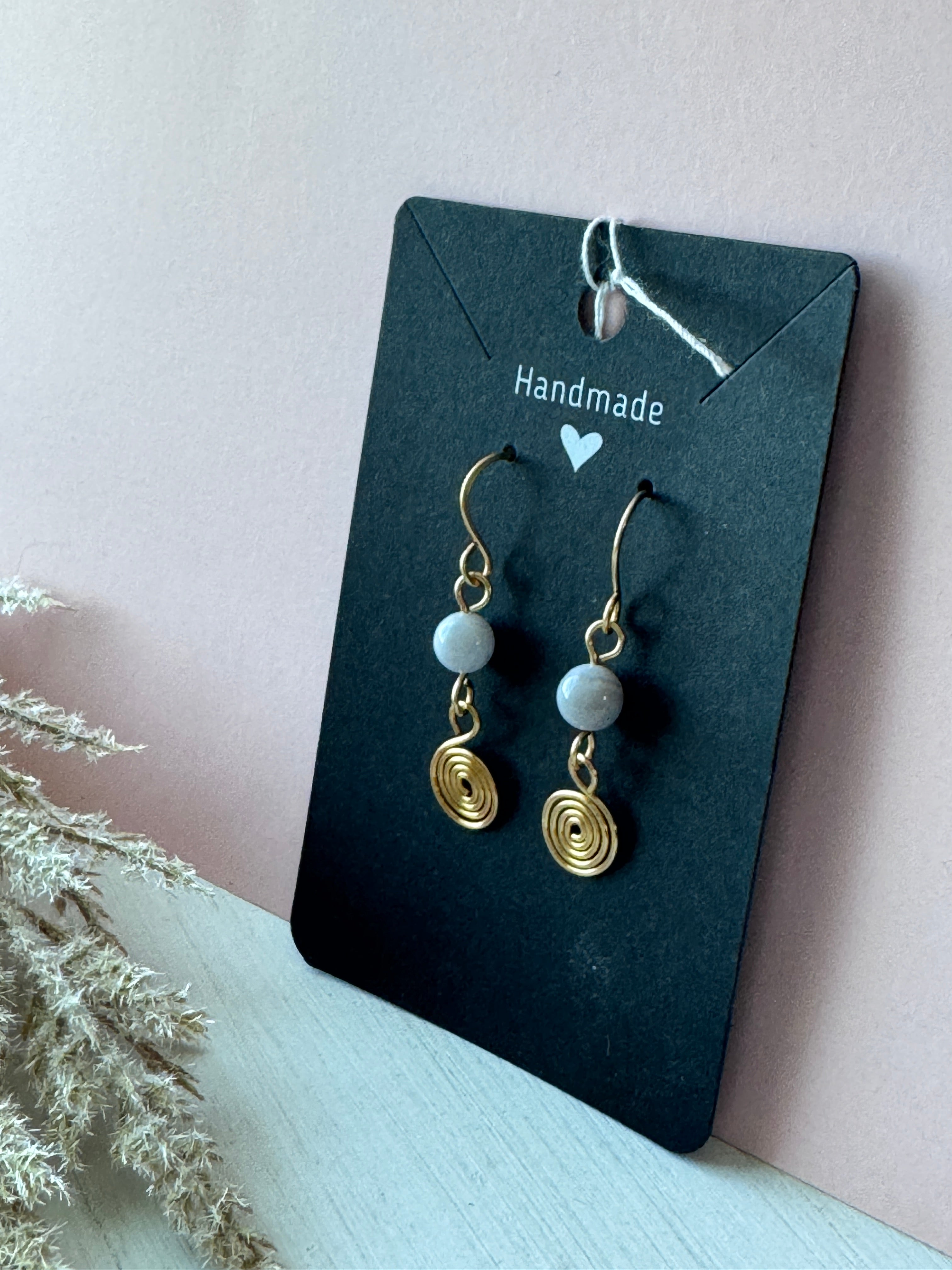 Gold Wire Wrapped Spiral Earrings with Blue Lace Agate