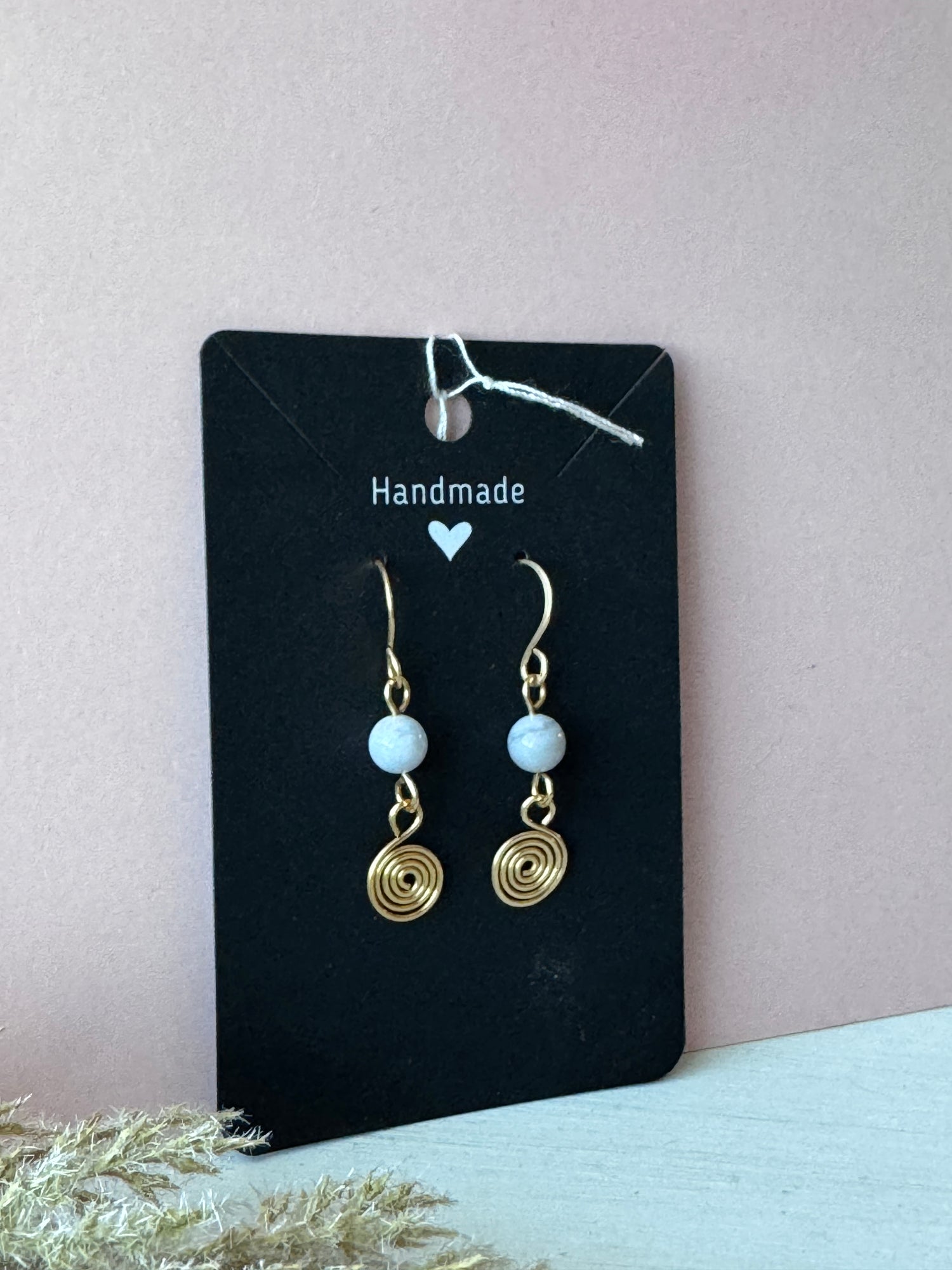 Gold Wire Wrapped Spiral Earrings with Blue Lace Agate