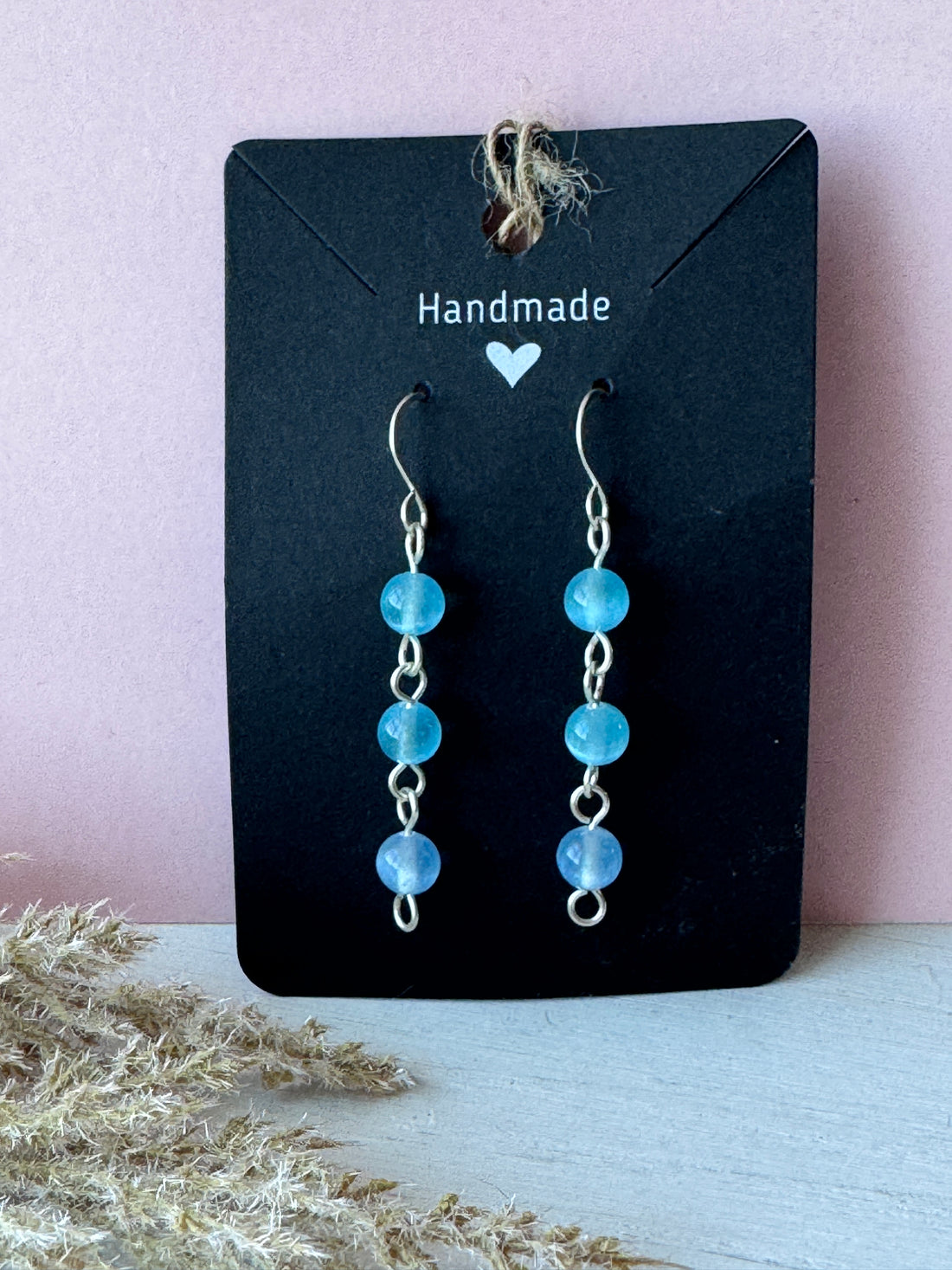 Silver Wire Wrapped Drop Earrings with Blue Selenite Gemstones