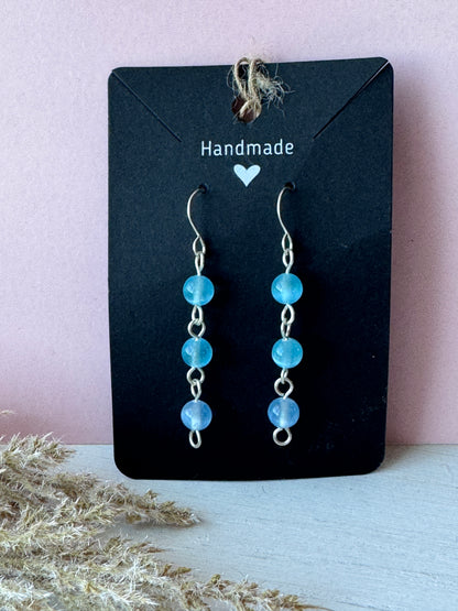 Silver Wire Wrapped Drop Earrings with Blue Selenite Gemstones