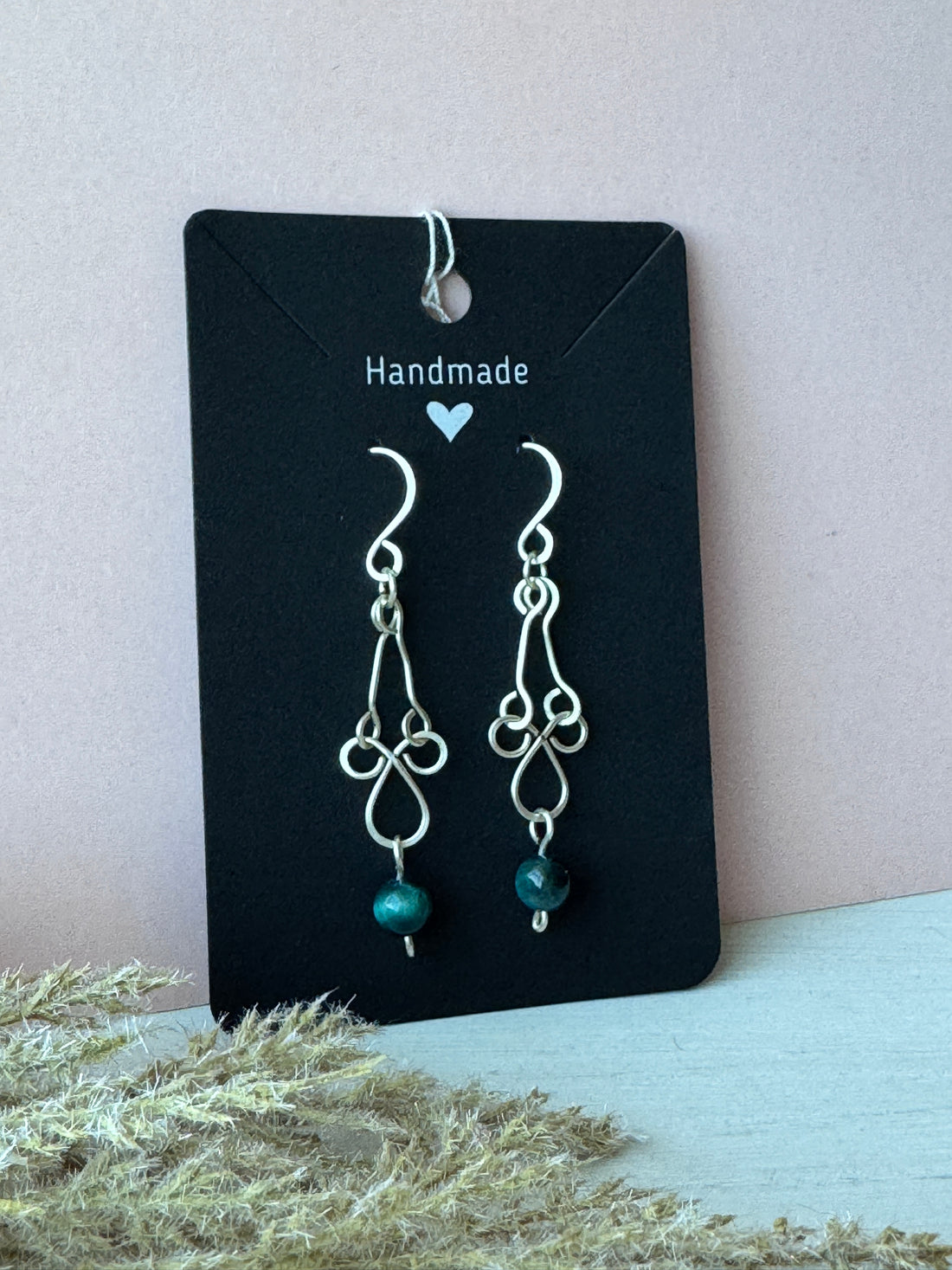 Dainty Silver Wire Wrapped Earrings with Blue Tigers Eye Gemstones