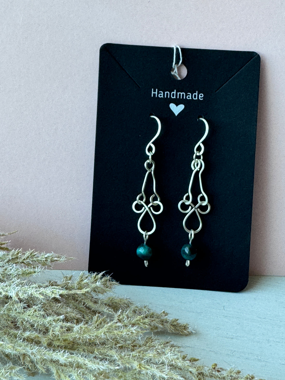 Dainty Silver Wire Wrapped Earrings with Blue Tigers Eye Gemstones