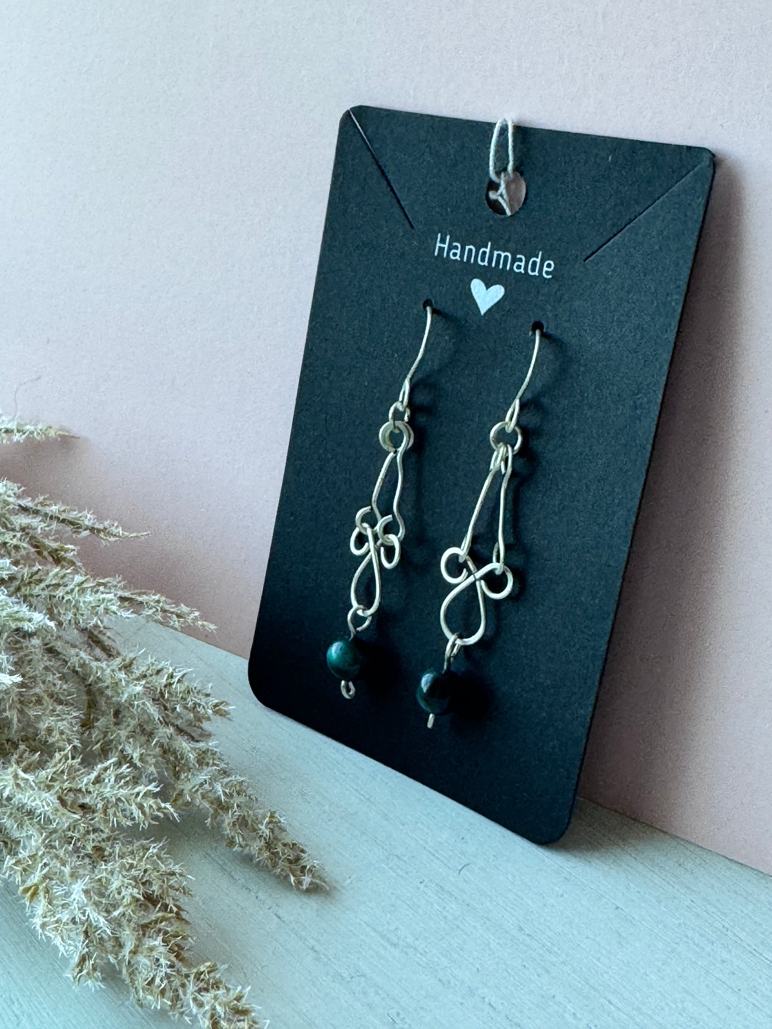 Dainty Silver Wire Wrapped Earrings with Blue Tigers Eye Gemstones