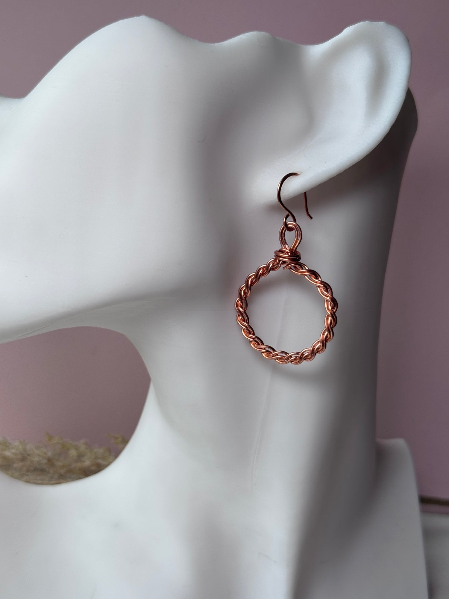 Wire Wrapped Braided Copper Hoop Earrings