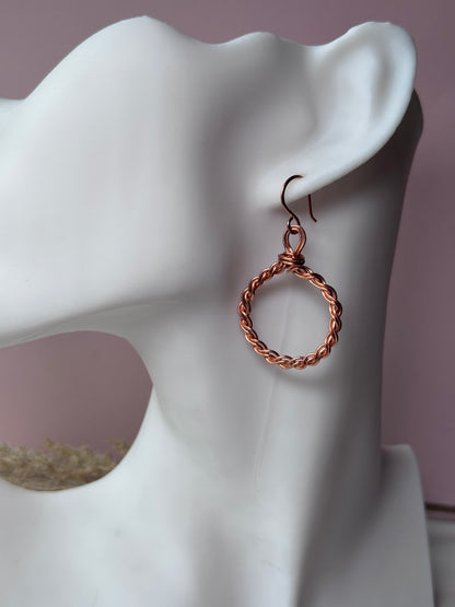Wire Wrapped Braided Copper Hoop Earrings