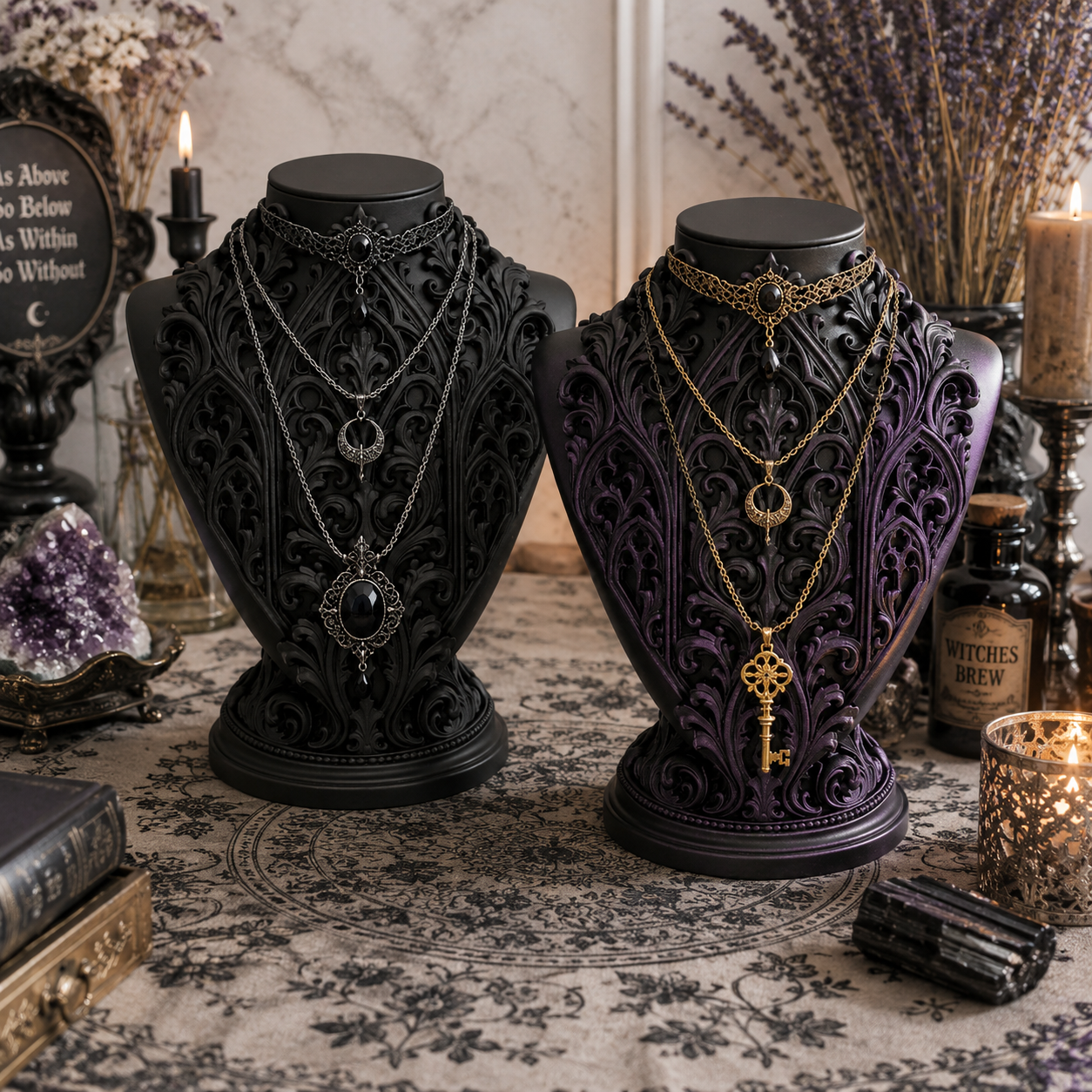 Gothic Baroque Protective Jewelry Bust – 3D Printed Altar Necklace Display
