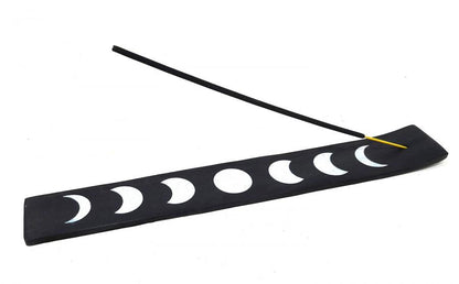 Wood Incense Tray — Moon Phases (Stick Burner)