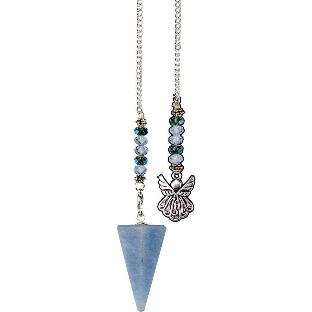 Angelite Hexagonal Pendulum with Angel Charm &amp; Beaded Chain