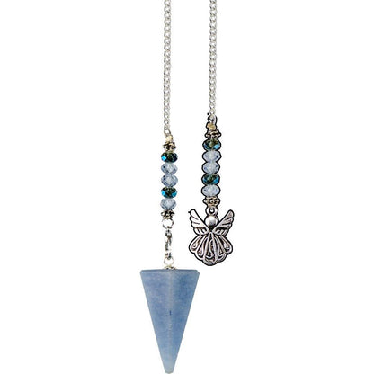 Angelite Hexagonal Pendulum with Angel Charm &amp; Beaded Chain