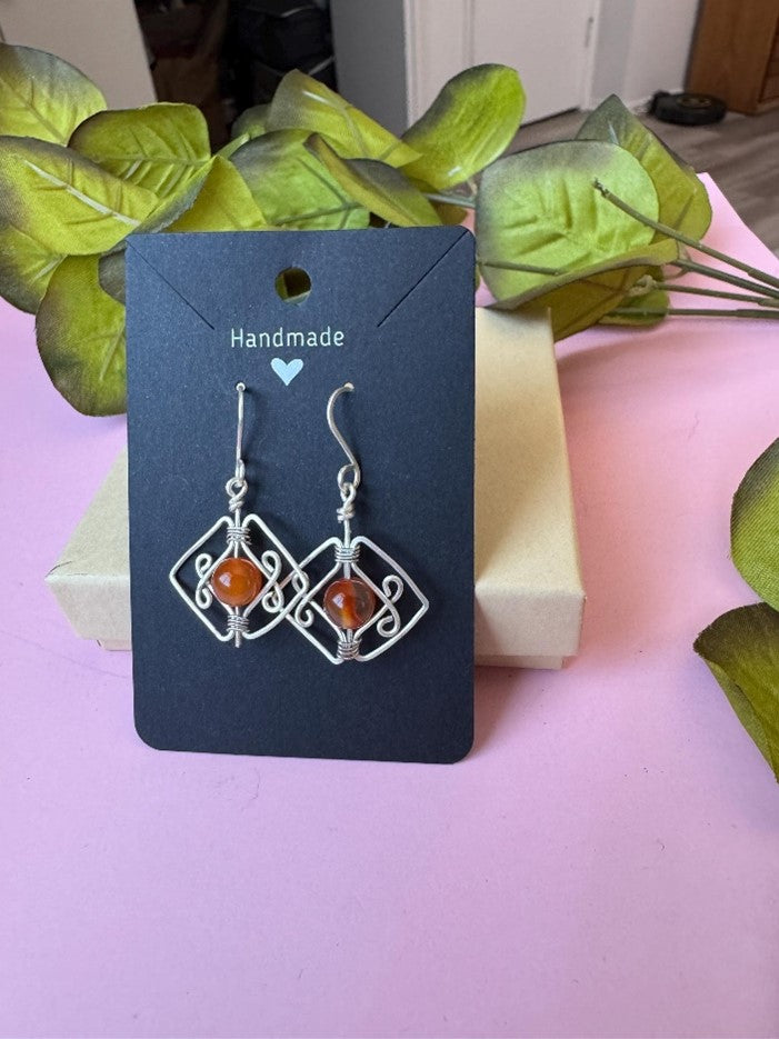 Handmade Silver Wire Wrapped Earrings with Carnelian Gemstones