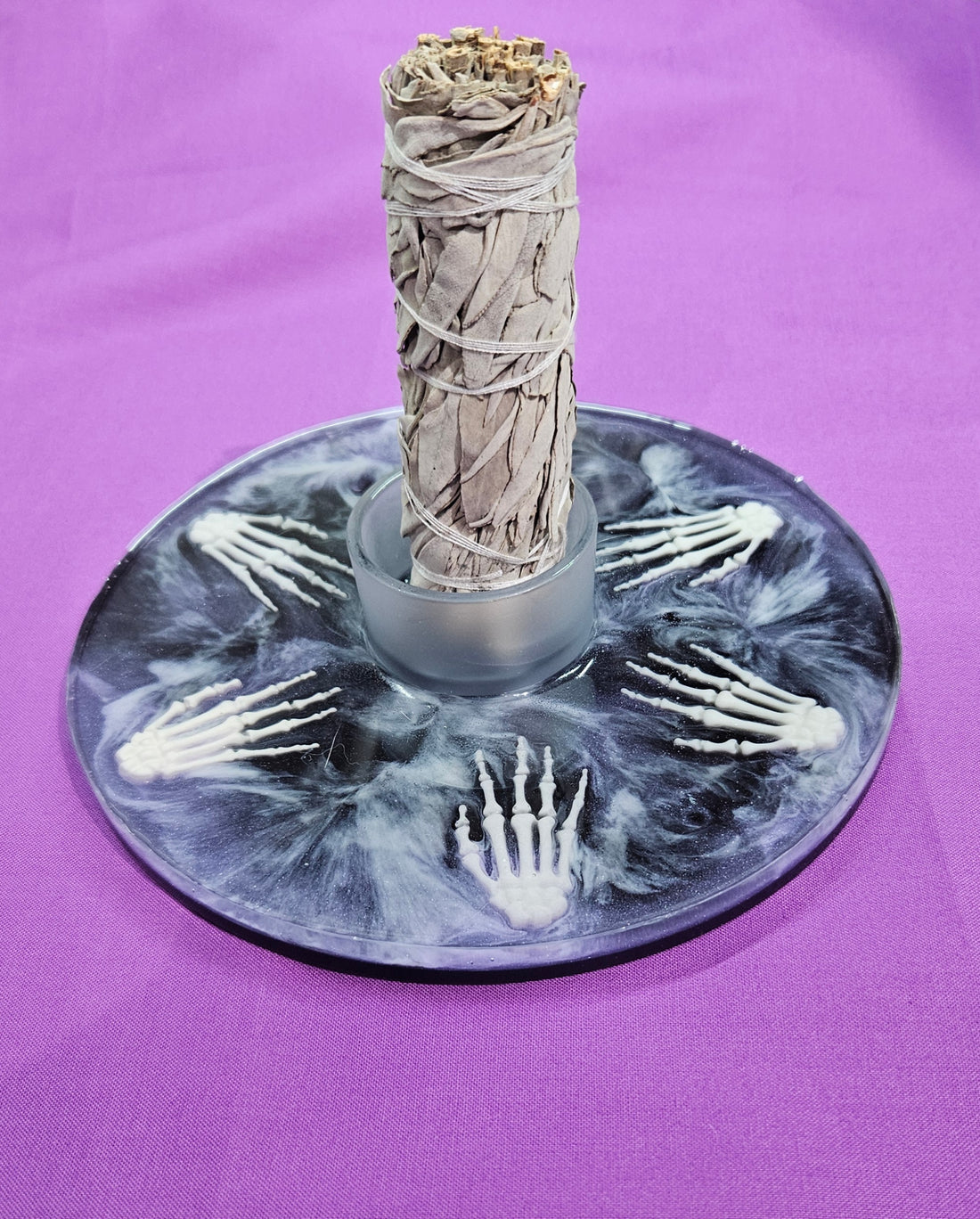 Handmade Skeletal Hand Resin candle / Smudge Holder