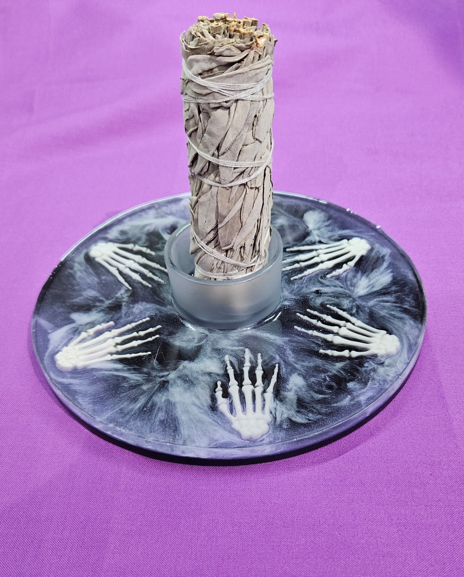 Handmade Skeletal Hand Resin candle / Smudge Holder