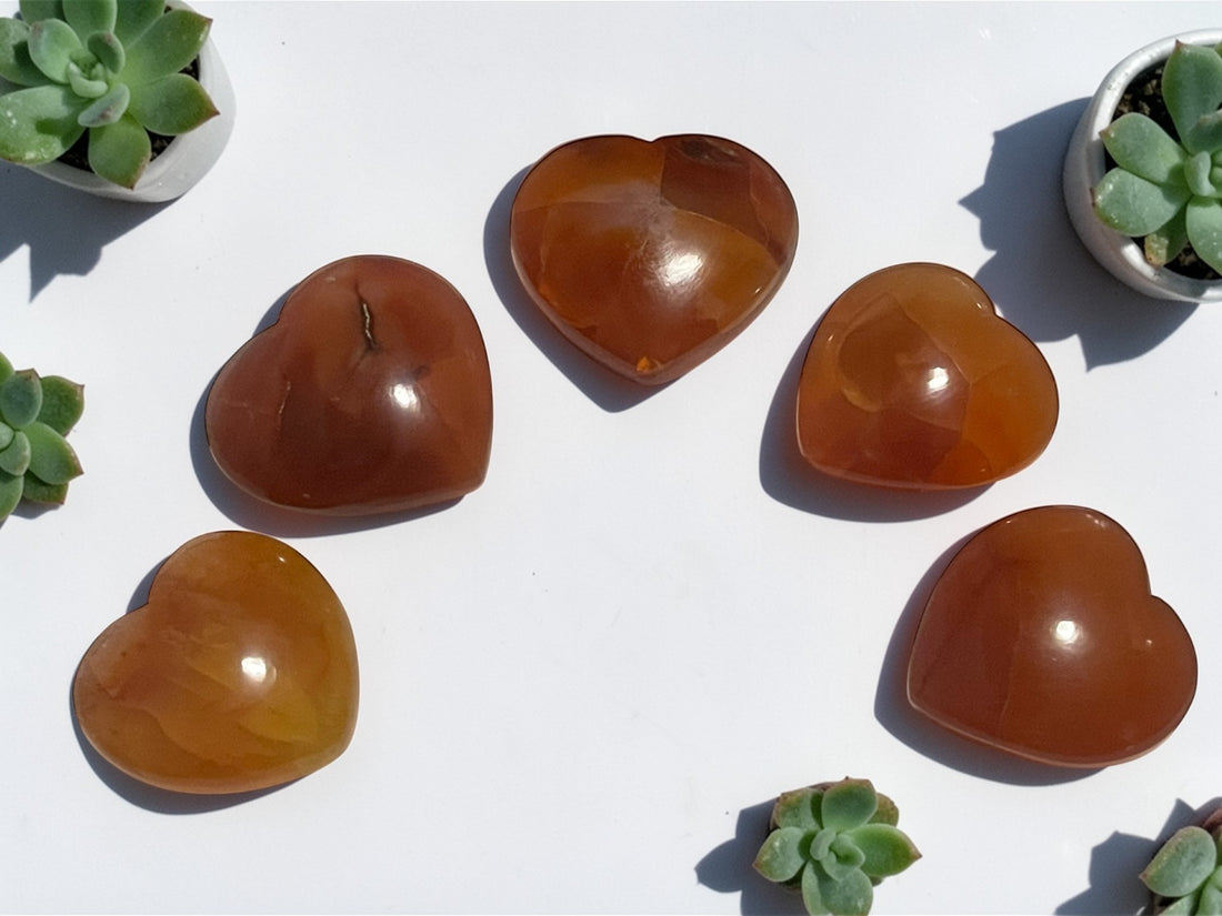 Carnelian Heart Crystal Carvings