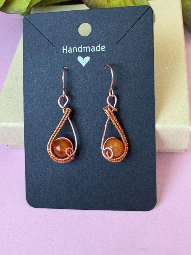Handmade Carnelian Copper Teardrop Earrings
