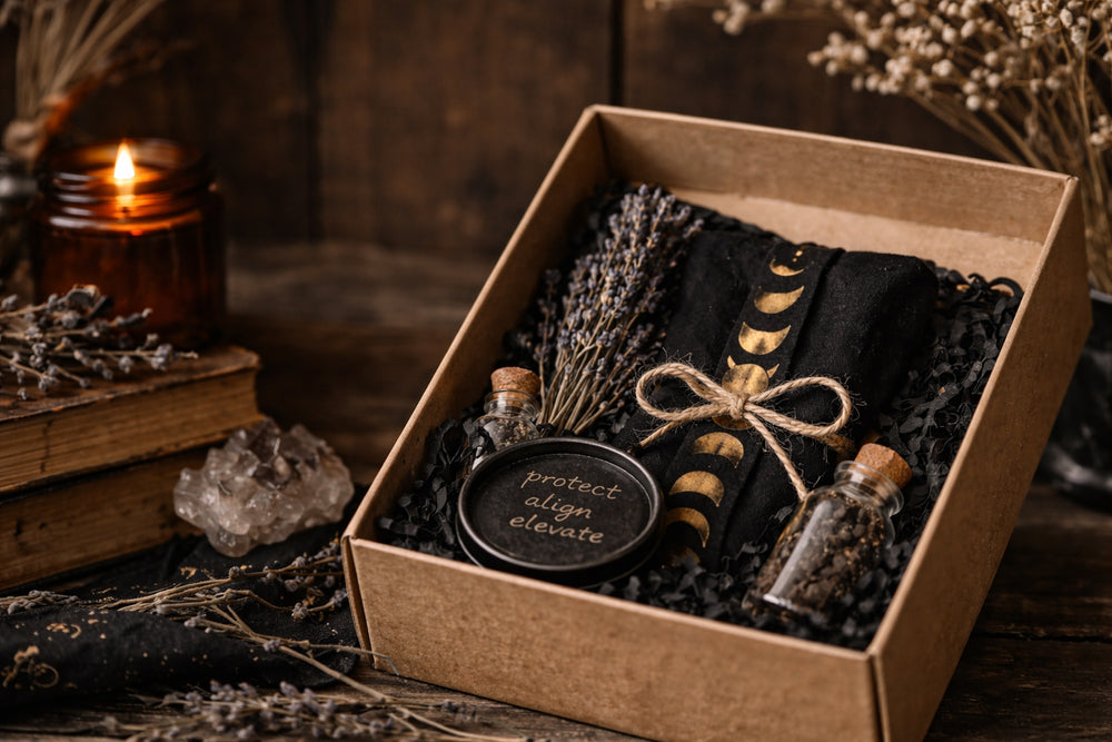 Golden Relic Mystery Capsule – Intuitively Curated Ritual Set | Crystals, Jewelry, Altar Tools