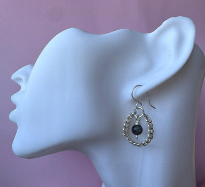 Handmade Silver Coil Hoops with Labradorite Crystals