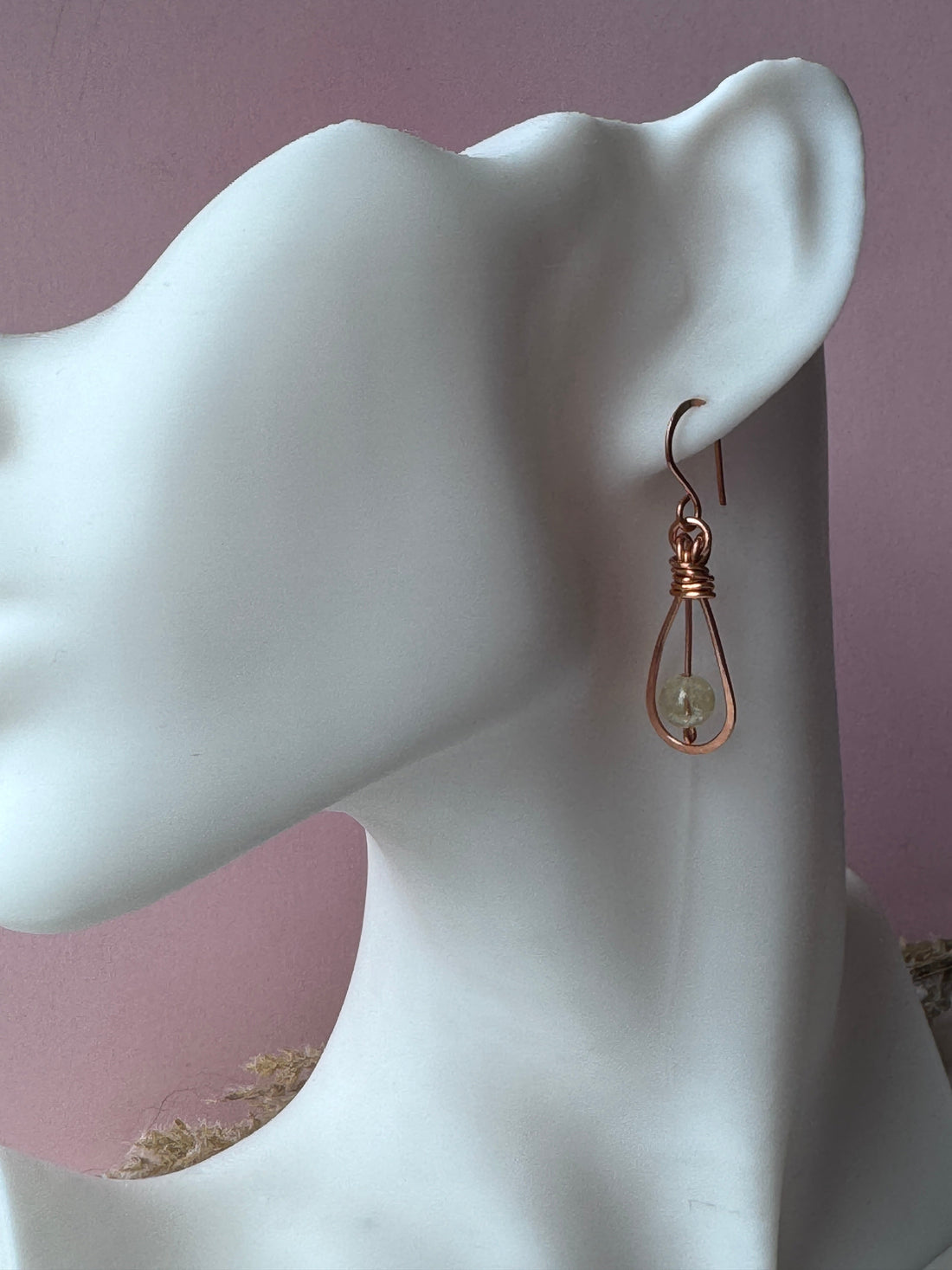 Wire Wrapped Copper Earrings with Citrine Gemstones