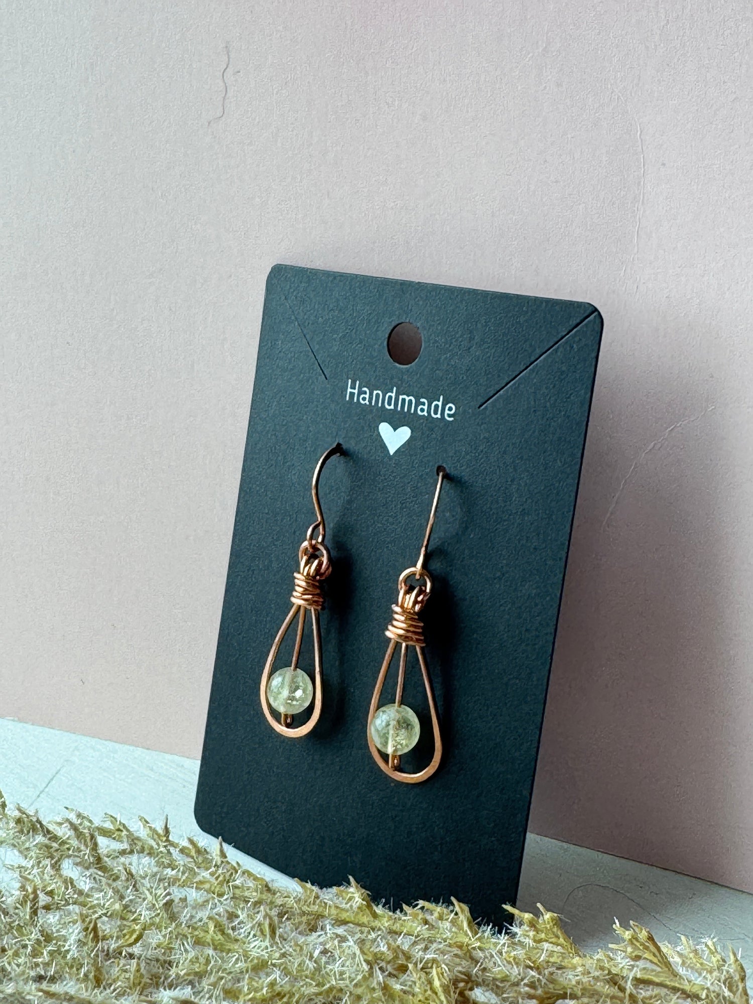 Wire Wrapped Copper Earrings with Citrine Gemstones