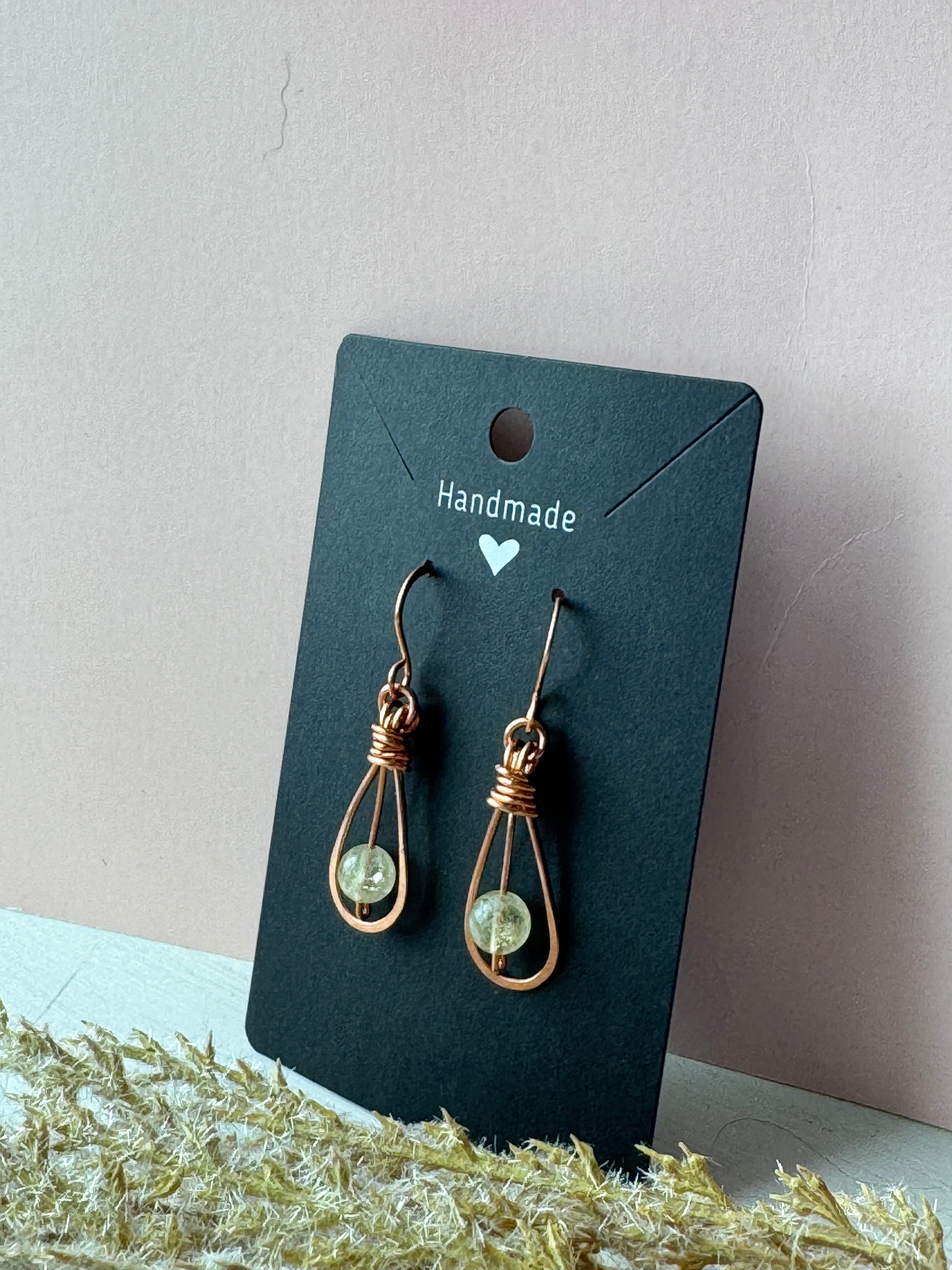 Wire Wrapped Copper Earrings with Citrine Gemstones