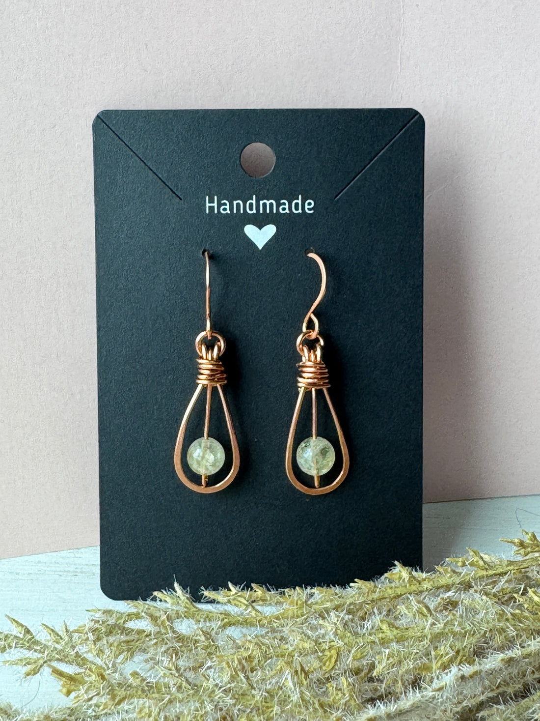 Wire Wrapped Copper Earrings with Citrine Gemstones