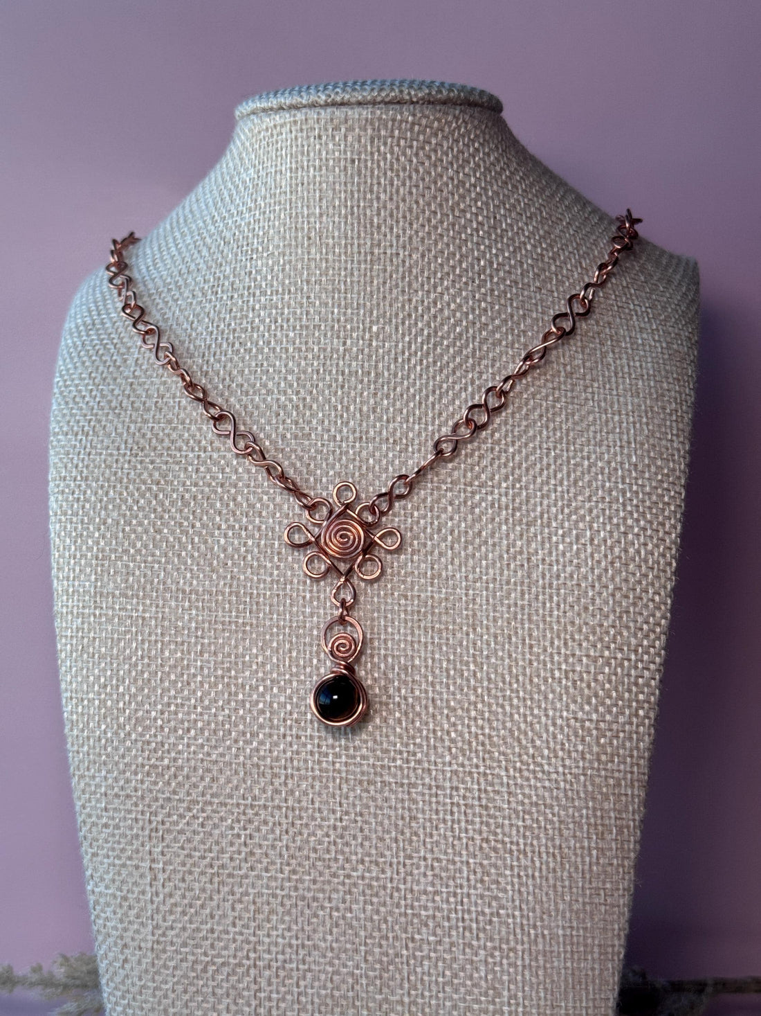 Copper Wire Wrapped Flower Necklace with Tigers Eye Crystal