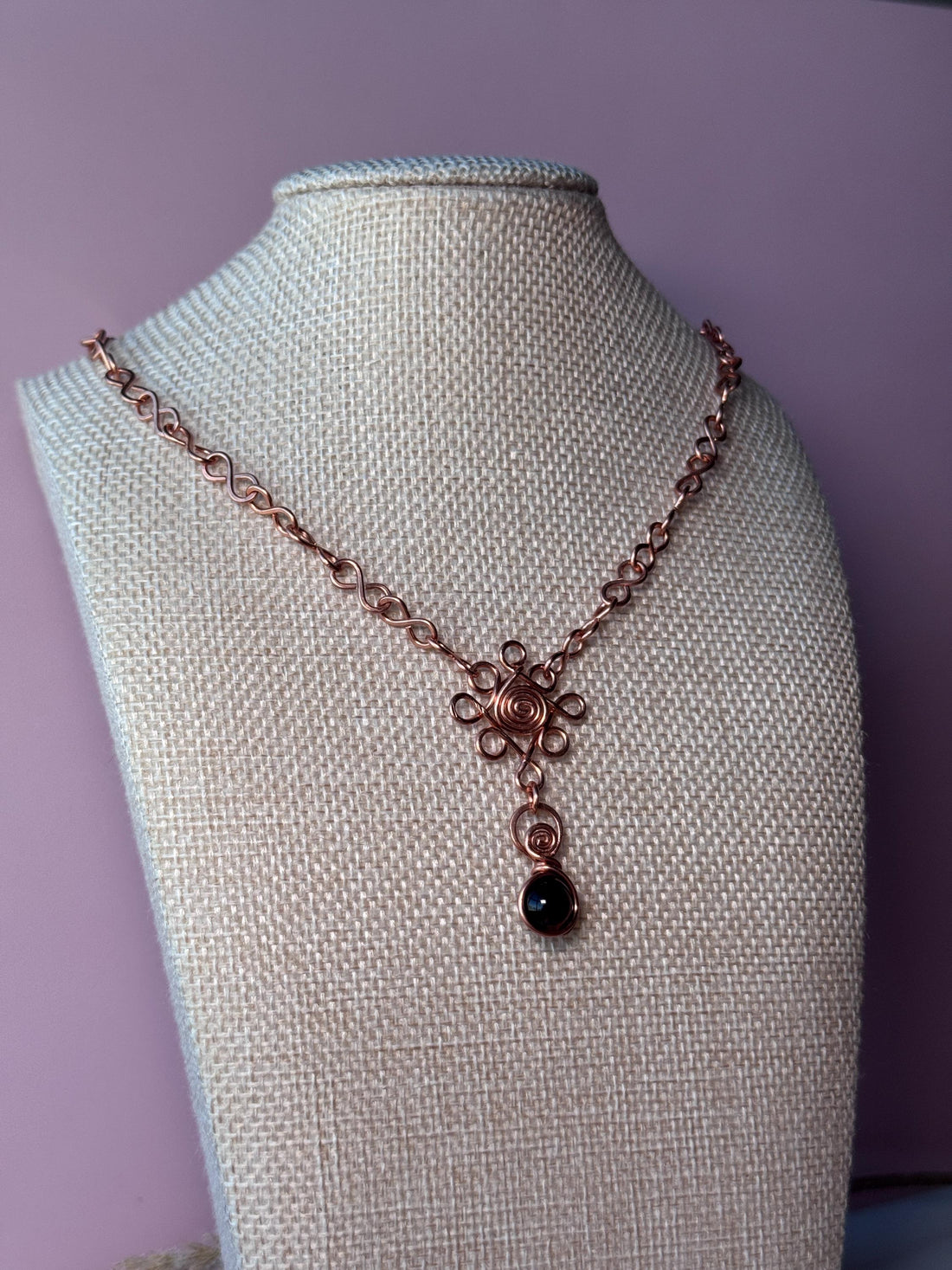 Copper Wire Wrapped Flower Necklace with Tigers Eye Crystal