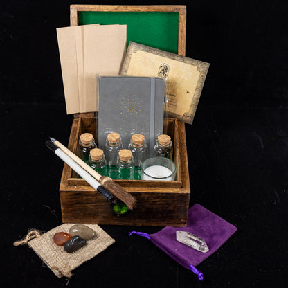 Deluxe Novice Witch Spellcasting Starter Kit with Hardwood Pentacle &amp; “Crystal Eye” Storage Box