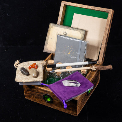 Deluxe Novice Witch Spellcasting Starter Kit with Hardwood Pentacle &amp; “Crystal Eye” Storage Box