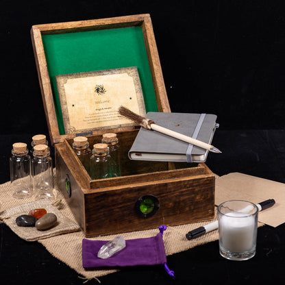 Deluxe Novice Witch Spellcasting Starter Kit with Hardwood Pentacle &amp; “Crystal Eye” Storage Box