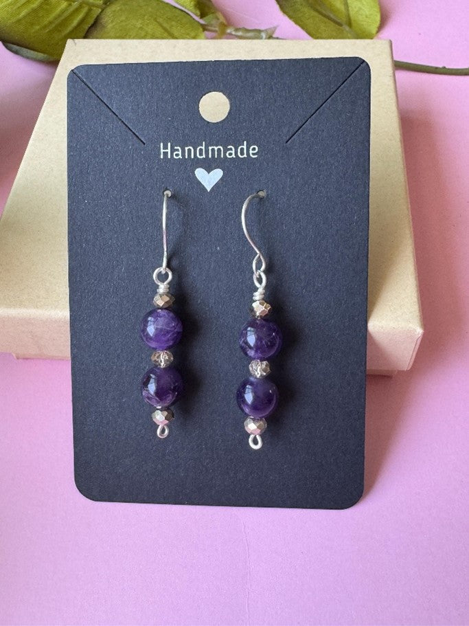 Handmade Amethyst Drop Earrings. February Birthstone.