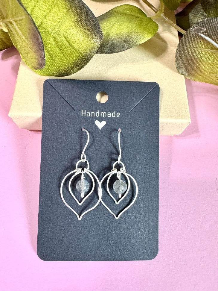 Handmade Silver Wire Wrapped Labradorite Earrings, Leaf Design