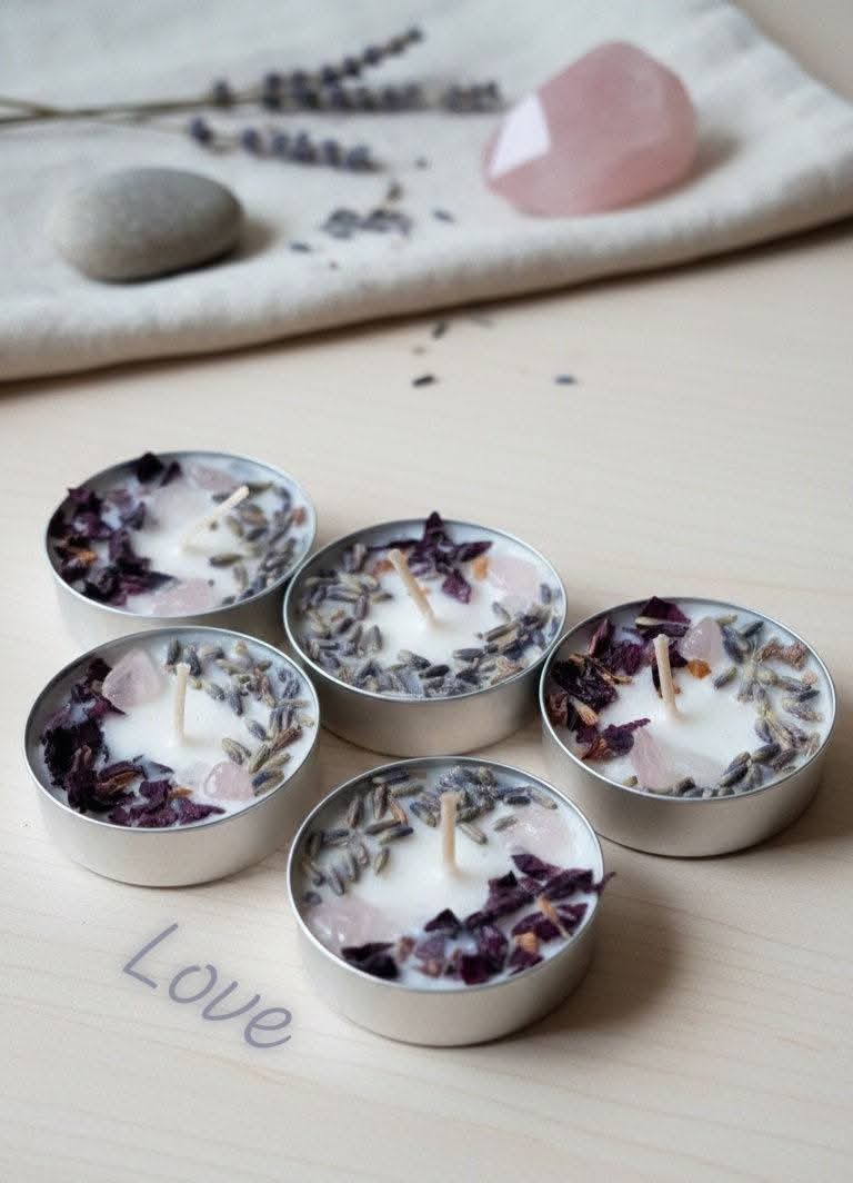 Herb and Crystal Infused Intention Tealight Candles | Love | Prosperity | Calm |