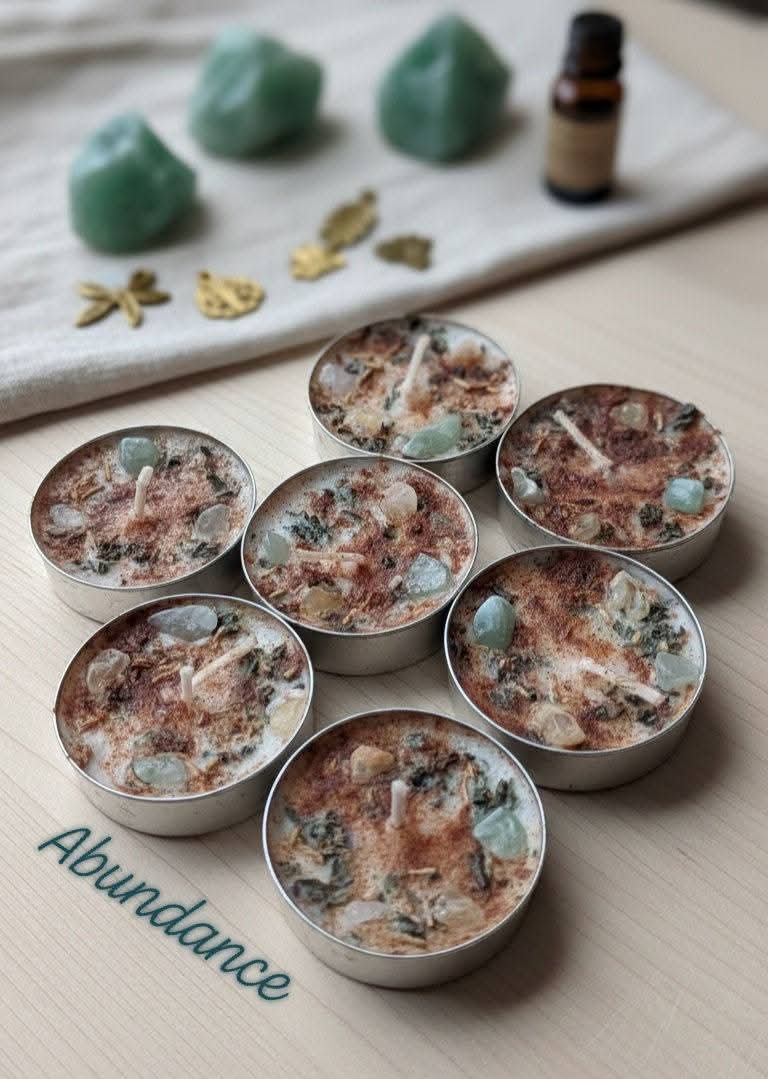 Herb and Crystal Infused Intention Tealight Candles | Love | Prosperity | Calm |