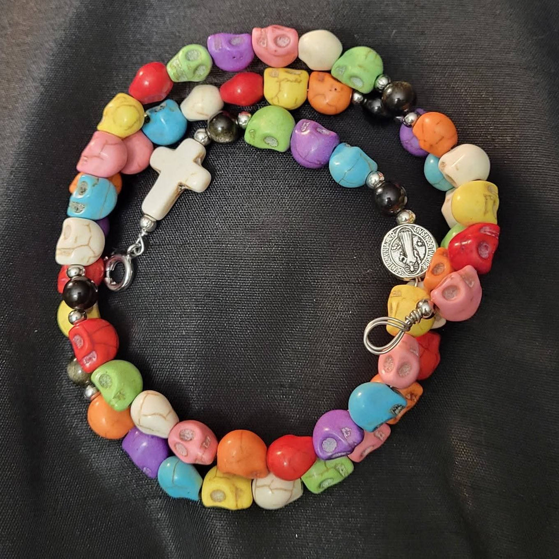 Howlite Skull Protection Rosary Bracelet