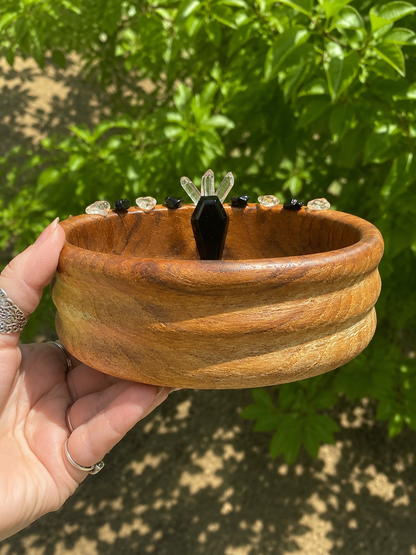 Wooden crystal witchy altar bowls offering
