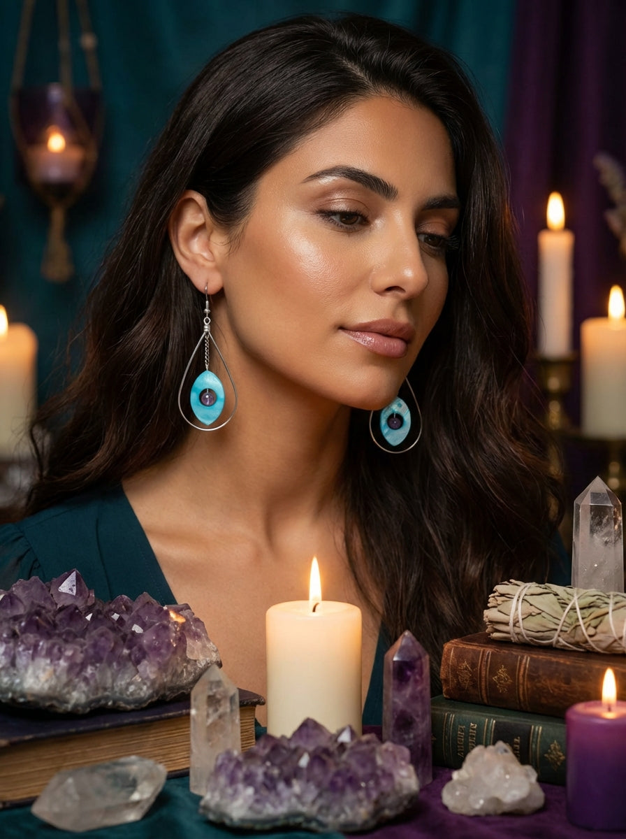 Two-Tone Amethyst Stone and Shell Earrings