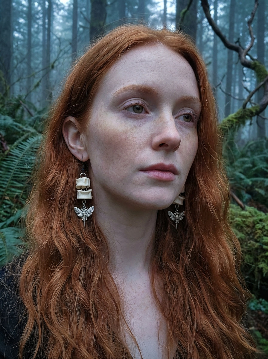 Death Head Moth Fish Bone Earrings