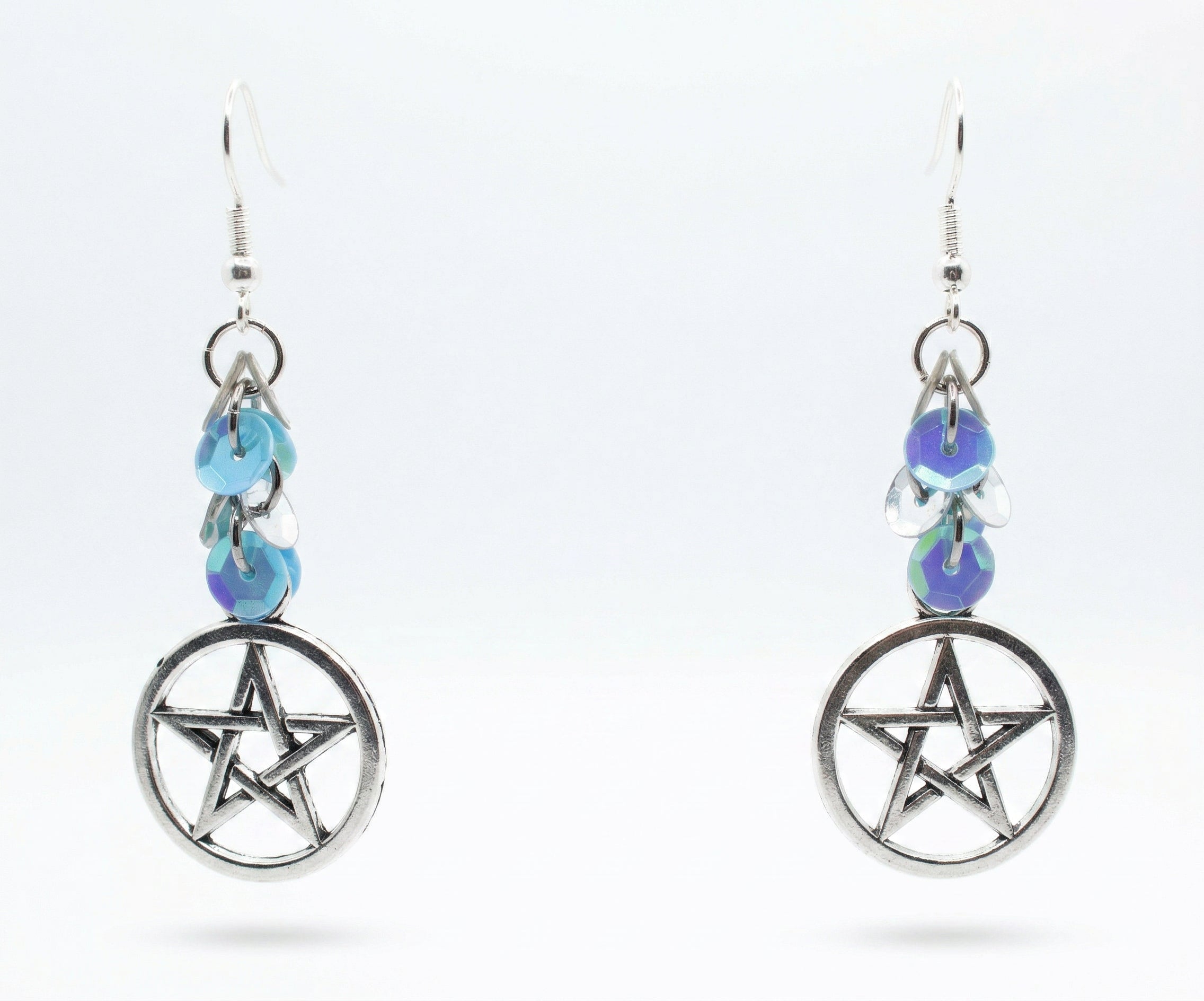 Mystic Blue Sequin Pentacle Earrings