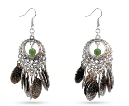 Prosperity Charm Green Bead &amp; Coin Earrings